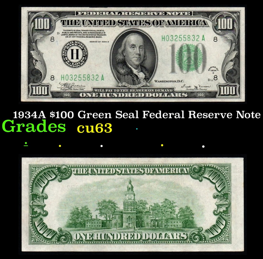 1934A $100 Green Seal Federal Reserve Note Grades Select CU (1 of 3)
