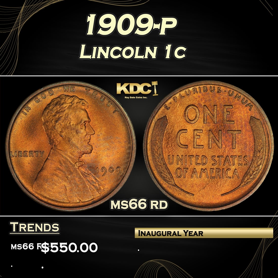 1909-p Lincoln Cent 1c Grades ms66 rd: 1909-p Lincoln Cent 1c Grades ms66 rd.