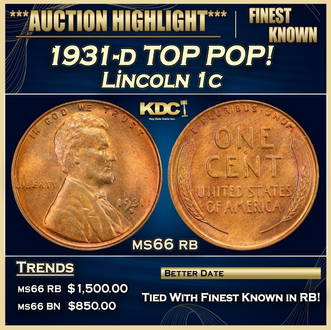 1931-d Lincoln Cent TOP POP! 1c ms66 rb SEGS (1 of 3)