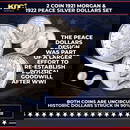 1921 Morgan & 1922 Peace Silver Dollars Set UNC