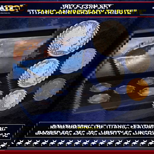 1912 5 Coin "Titanic Anniversary Tribute" Set Barber 50c, 25c, 10c, Liberty 5c, Lincoln 1c