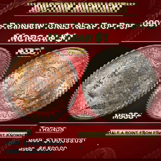 1881-s Morgan Dollar Rainbow Toned Near Top Pop $1 ms68+ SEGS