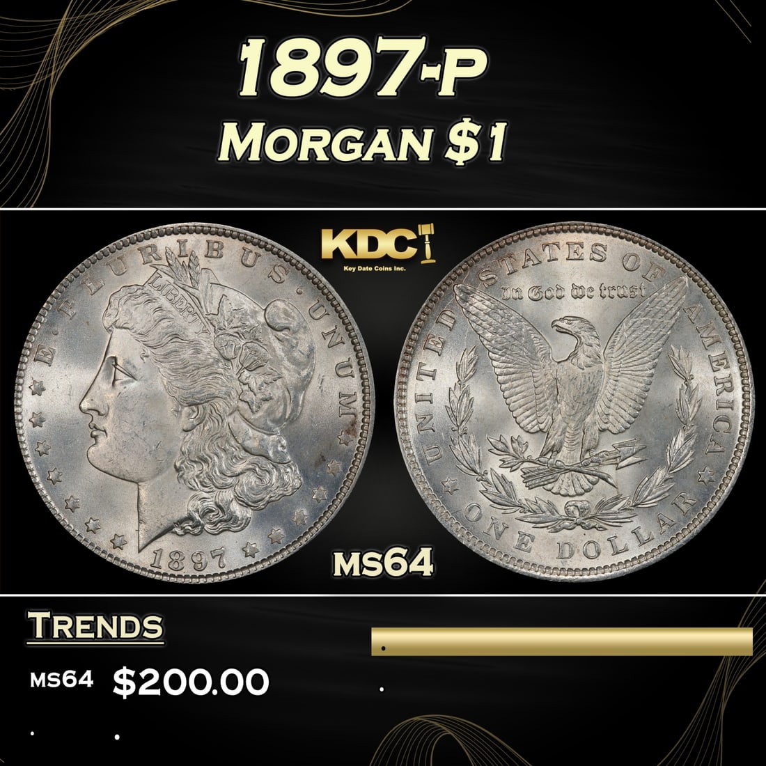 1897-p Morgan Dollar $1 Grades ms64 (1 of 3)