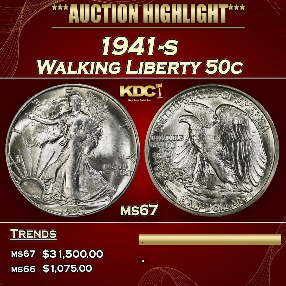 1941-s Walking Liberty Half Dollar 50c ms67 SEGS (1 of 3)