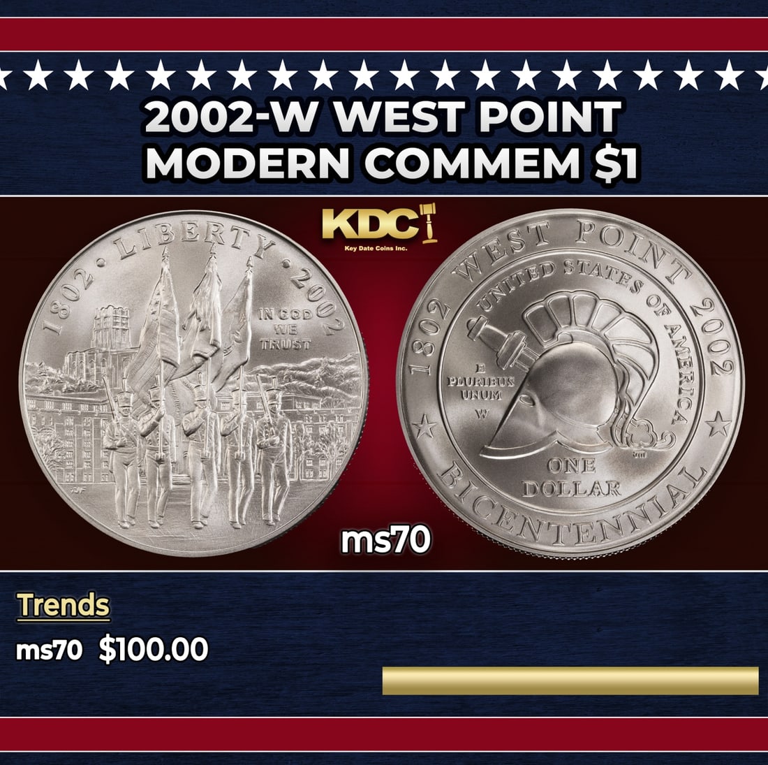 2002-W West Point Modern Commem Dollar $1 ms70 SEGS (1 of 3)