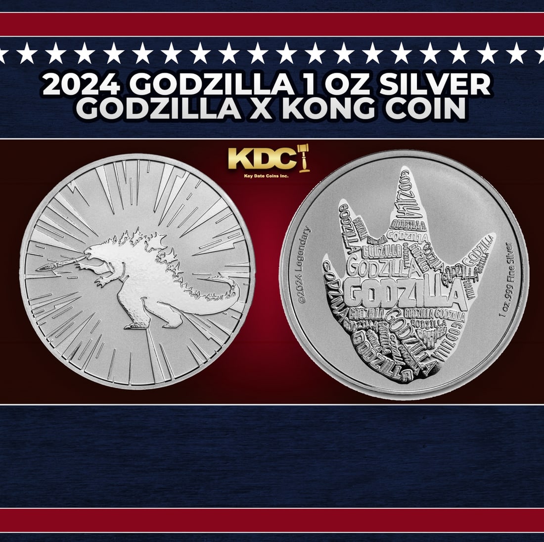 2024 Godzilla 1 oz Silver Godzilla x Kong Coin Round (1 of 3)
