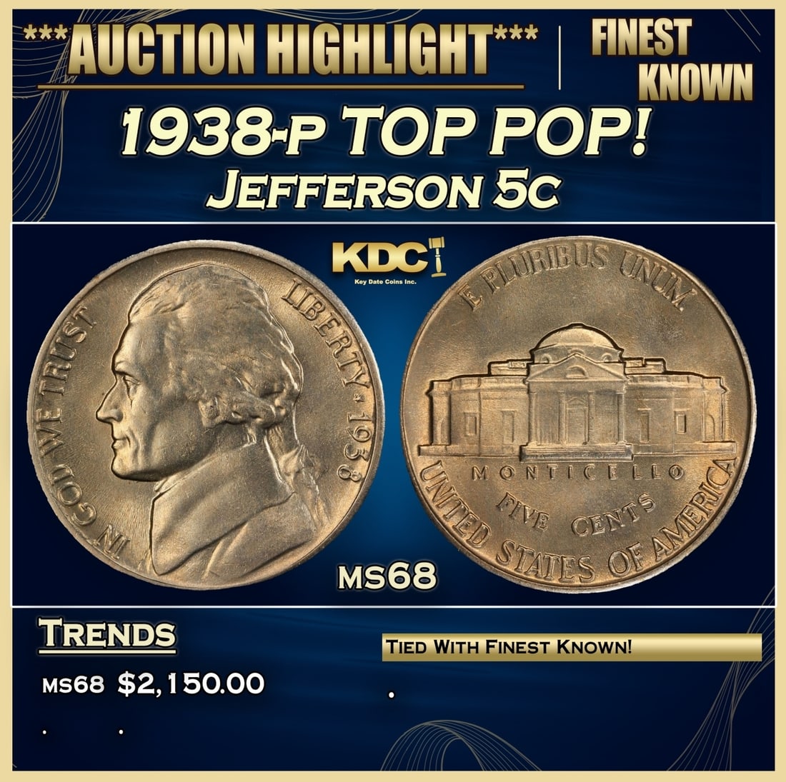 1938-p Jefferson Nickel TOP POP! 5c ms68 SEGS (1 of 3)