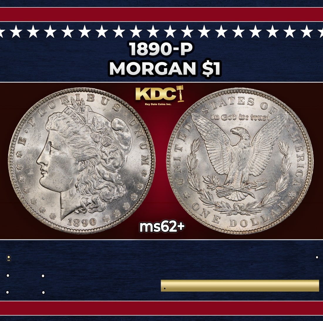 1890-p Morgan Dollar $1 Grades ms62+ (1 of 3)