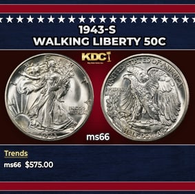 1943-s Walking Liberty Half Dollar 50c Grades ms66