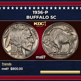 1936-p Buffalo Nickel 5c ms67 SEGS