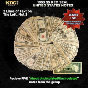 5x 1953 $5 Red Seal United States Note Grades AU/CU