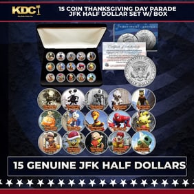 15 Coin Thanksgiving Day Parade JFK Half Dollar Set w/ Box Other Toy