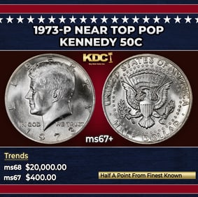 1973-p Kennedy Half Dollar Near Top Pop 50c ms67+ SEGS