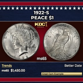 1922-s Peace Dollar $1 ms65 SEGS