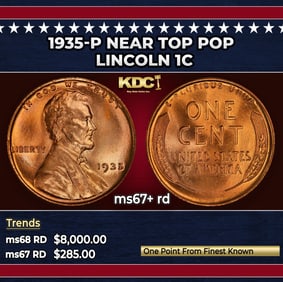 1935-p Lincoln Cent Near Top Pop 1c ms67+ rd SEGS