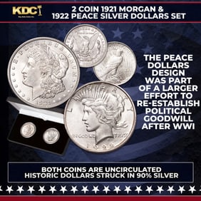1921 Morgan & 1922 Peace Silver Dollars Set UNC