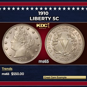 1910 Liberty Nickel 5c Grades ms65