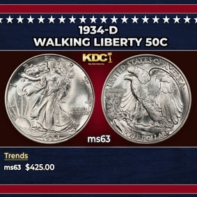 1934-d Walking Liberty Half Dollar 50c Grades ms63