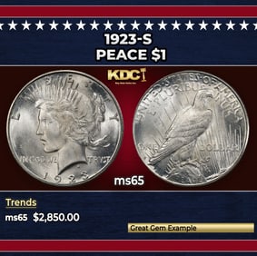 1923-s Peace Dollar $1 ms65 SEGS