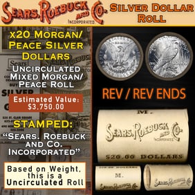 20 Mixed Morgan/Peace SEARS Dollar Roll Unc Morgan 'P' Rev/Peace 'P' Rev Ends