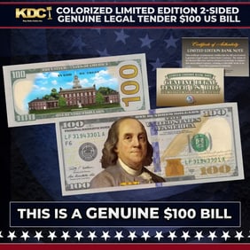 Colorized Limited Edition 2-Sided Genuine Legal Tender $100 US Bill Other Toy