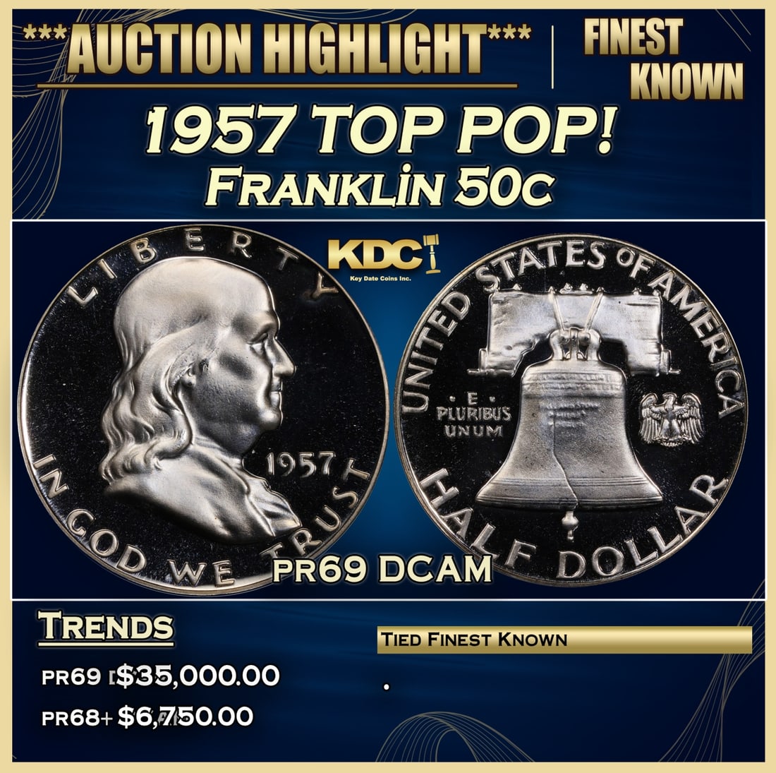 1957 Proof Franklin Half Dollar TOP POP! 50c pr69 DCAM SEGS (1 of 3)