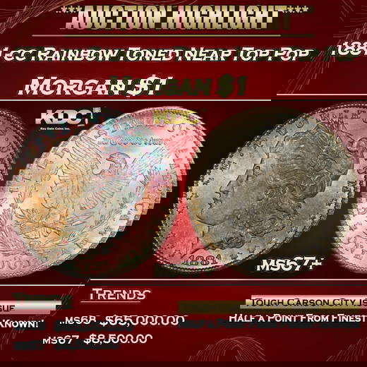 1881-cc Morgan Dollar Rainbow Toned Near Top Pop $1 ms67+ SEGS