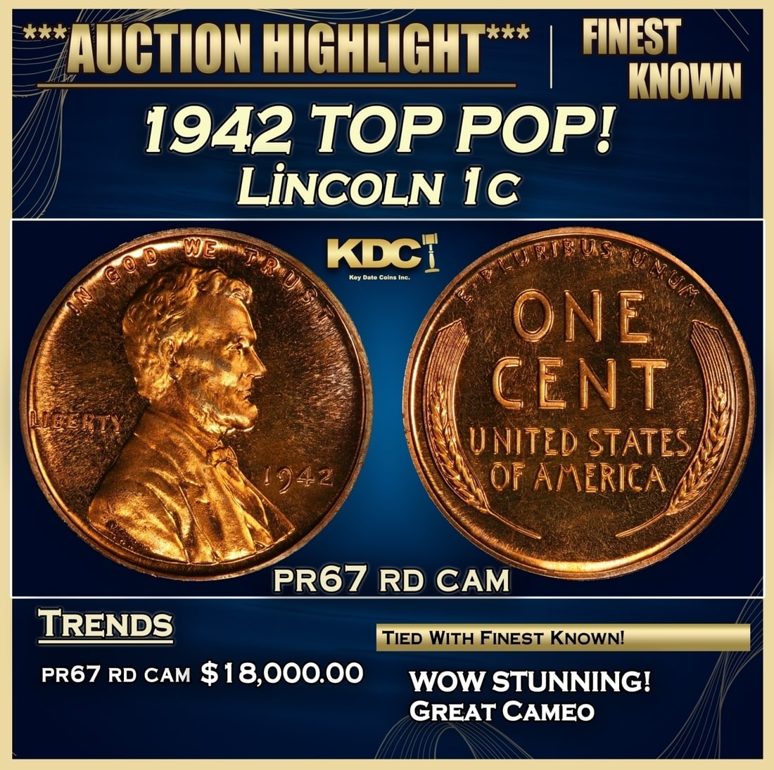 1942 Proof Lincoln Cent TOP POP! 1c pr67 rd cam SEGS (1 of 3)