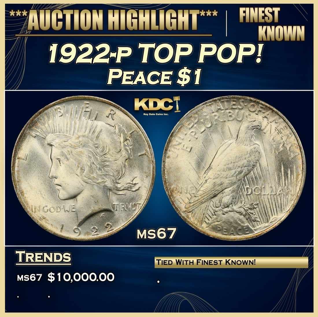 1922-p Peace Dollar TOP POP! $1 ms67 SEGS (1 of 3)