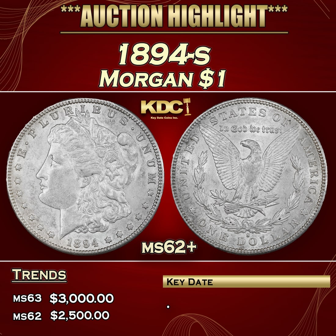 1894-s Morgan Dollar $1 ms62+ USCG (1 of 3)