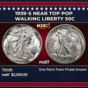 1939-s Walking Liberty Half Dollar Near Top Pop 50c ms67 SEGS