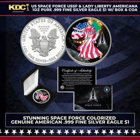 US Space Force USSF & Lady Liberty Americana 1oz Pure .999 Fine Silver Eagle $1 w/ Box & COA Other