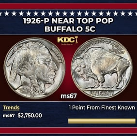 1926-p Buffalo Nickel Near Top Pop 5c ms67 SEGS