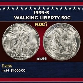 1939-s Walking Liberty Half Dollar 50c ms66 SEGS