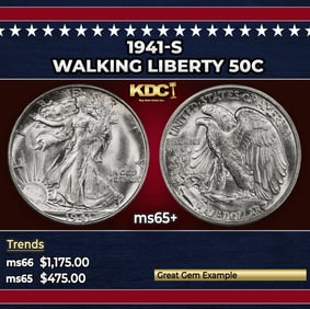 1941-s Walking Liberty Half Dollar 50c Grades ms65+