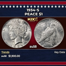 1934-s Peace Dollar $1 au58 SEGS