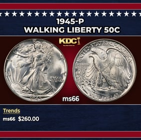 1945-p Walking Liberty Half Dollar 50c Grades ms66