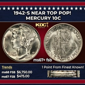 1942-s Mercury Dime Near Top Pop! 10c ms67+ fsb SEGS