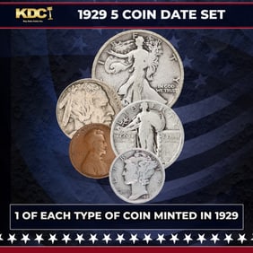 1929 5 Coin Date Set, 1 Of Each Type Of Coin Minted in 1929