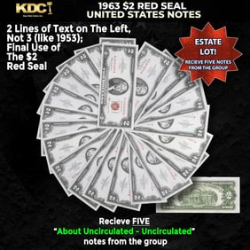 5x 1963 $2 Red Seal United States Note Grades AU/CU