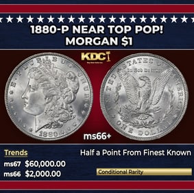 1880-p Morgan Dollar Near Top Pop! $1 ms66+ SEGS