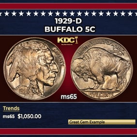 1929-d Buffalo Nickel 5c ms65 SEGS