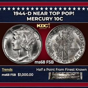 1944-d Mercury Dime Near Top Pop! 10c ms68 FSB SEGS