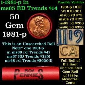 BU Shotgun Lincoln 1c roll, 1981-p 50 pcs Bank Wrapper 50c