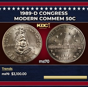 1989-d Congress Modern Commem Half Dollar 50c ms70 SEGS