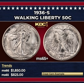 1936-s Walking Liberty Half Dollar 50c ms65+ SEGS