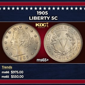 1905 Liberty Nickel 5c Grades ms65+