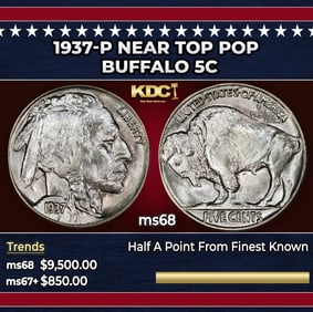 1937-p Buffalo Nickel Near Top Pop 5c ms68 SEGS