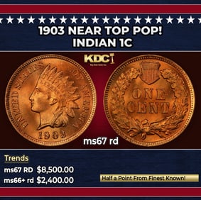 1903 Indian Cent Near Top Pop! 1c ms67 rd SEGS