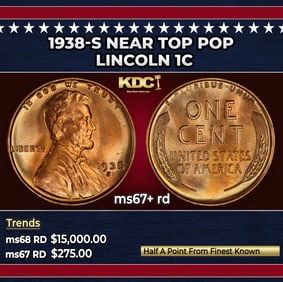 1938-s Lincoln Cent Near Top Pop 1c ms67+ rd SEGS